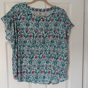 crown & ivy Teal Floral Short Sleeve Tee 2X